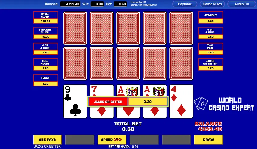 Play Video Poker with World Casino Expert