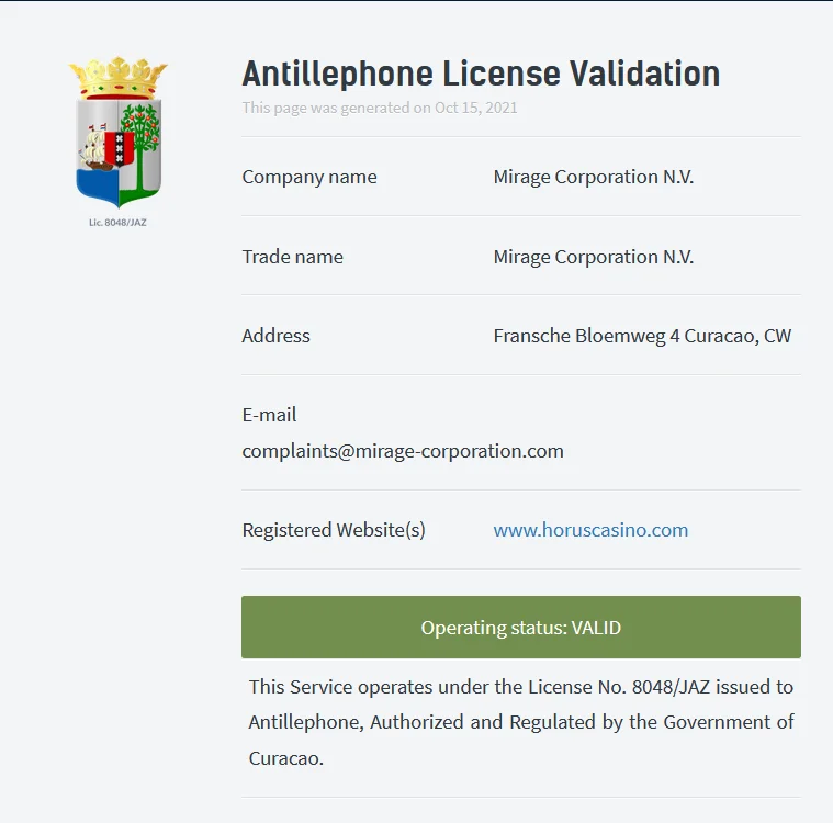 License of Horus Casino