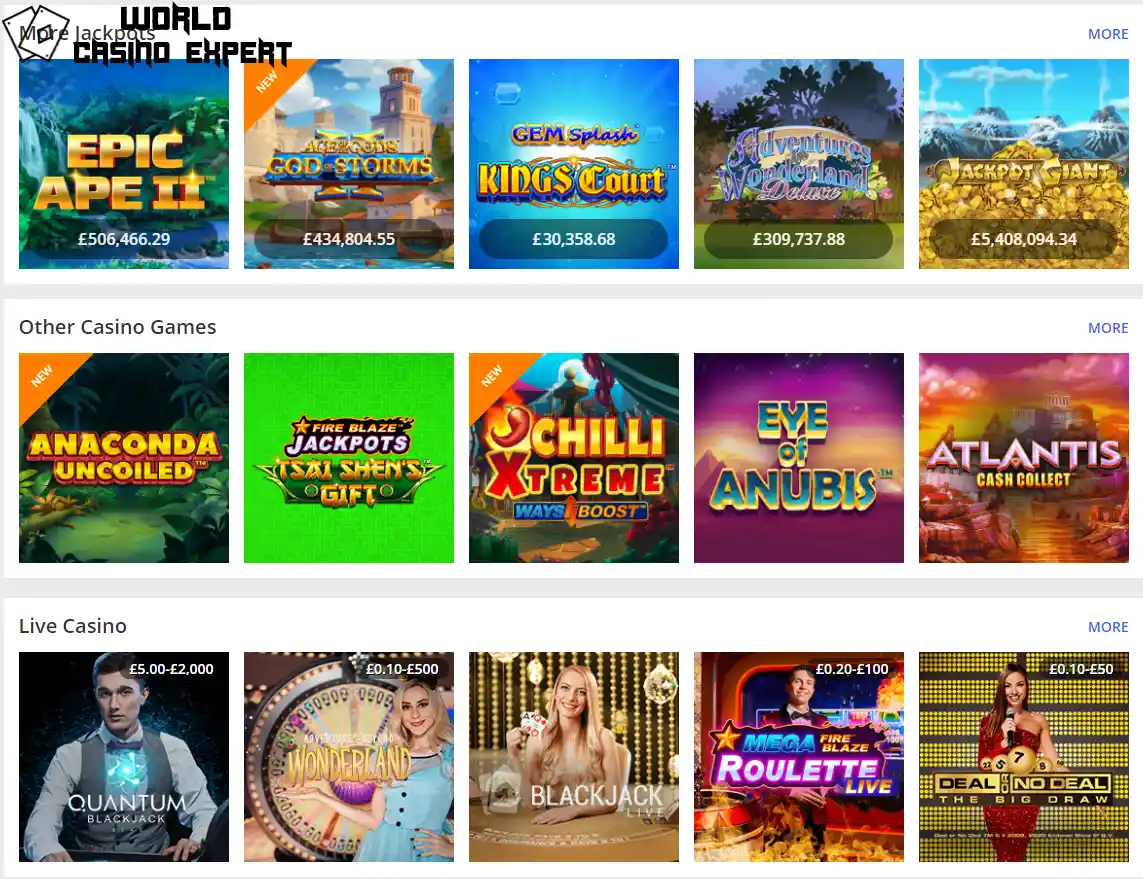 Range of games in Online Casino Jackpot.com | World Casino Expert