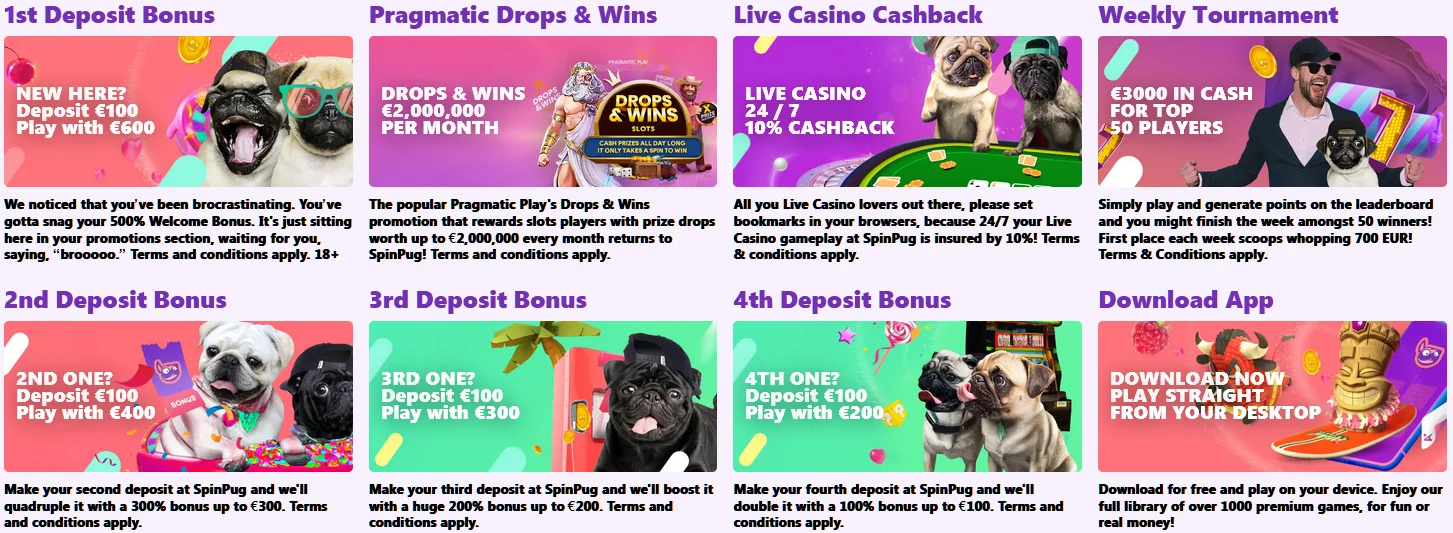 Bonuses in Casino SpinPug