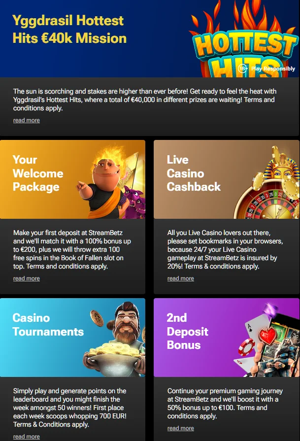 Bonuses for gamblers in Casino StreamBetz