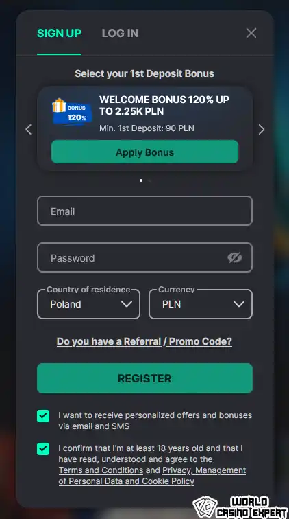 Registration at BetSofa Casino