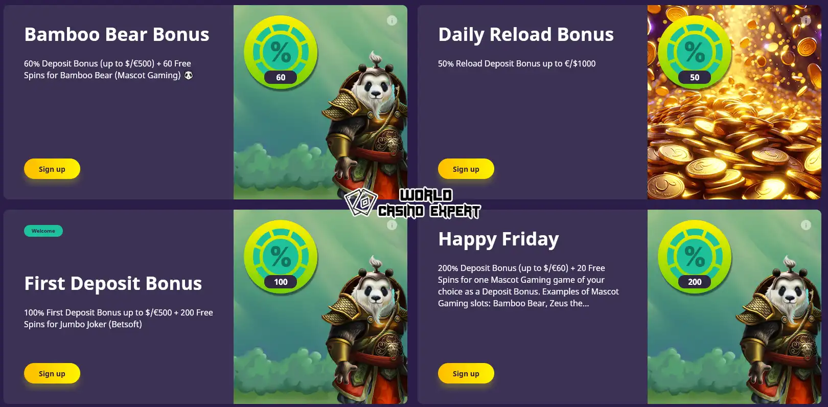 Bonuses and promotions by Online Casino FatPanda