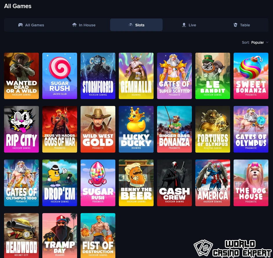 Jacks Club Casino Game Selection