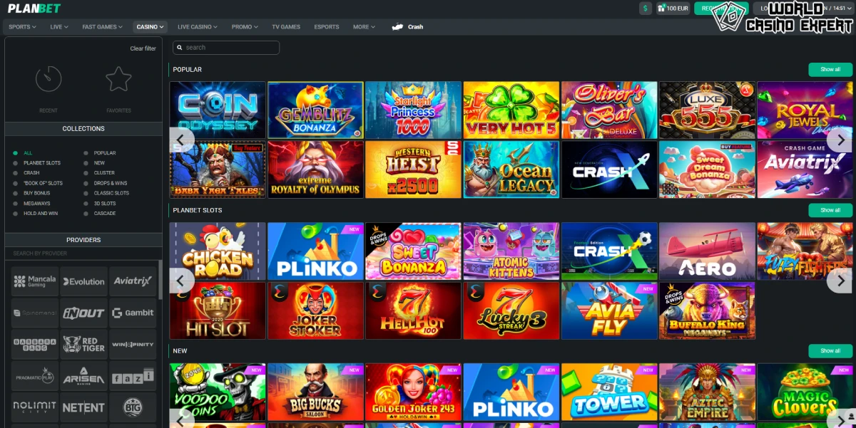 Online Slots and other games at Planbet online casino